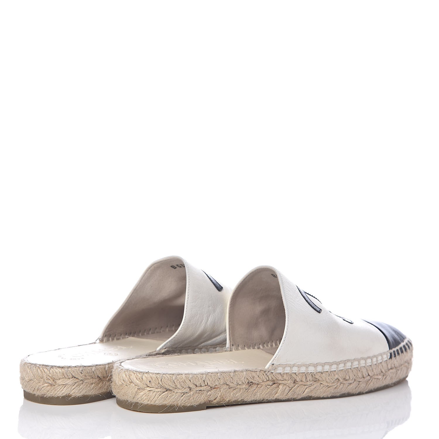 Chanel Iridescent Goatskin CC Espadrille Mules 37 Ivory Black 4 of 7