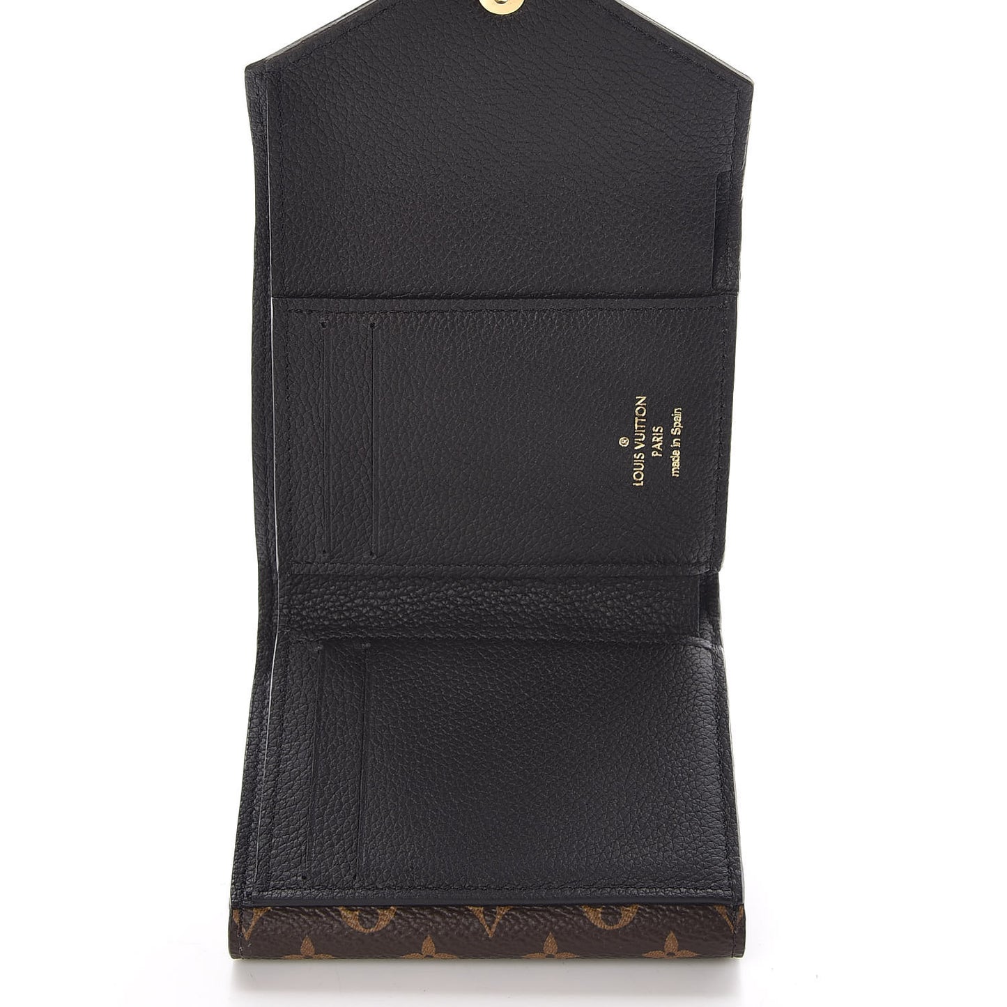 Grained Calfskin Monogram Double V Compact Wallet Black
