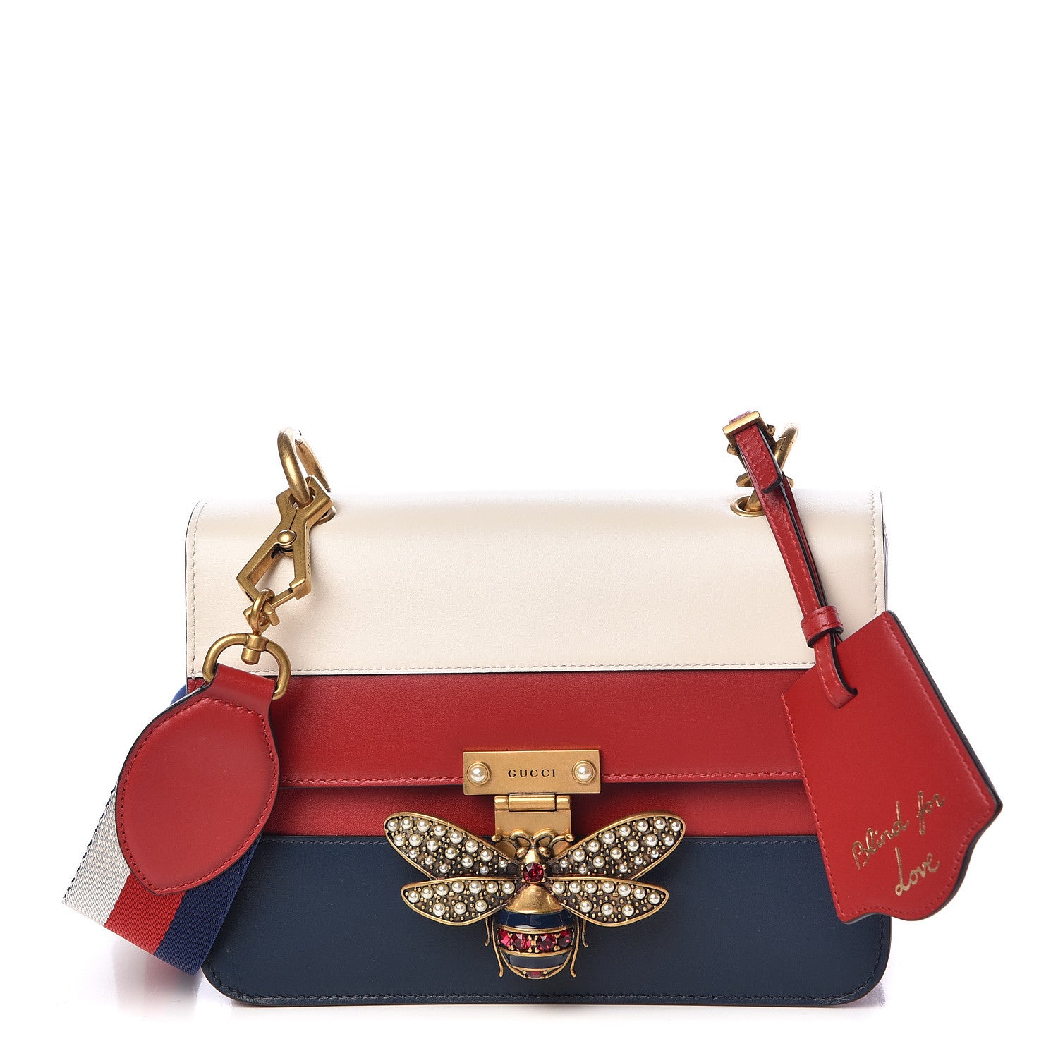 Gucci Calfskin Sylvie Web Queen Margaret Shoulder Bag Blue Agata Hibiscus Red Mystic White 1 of 14