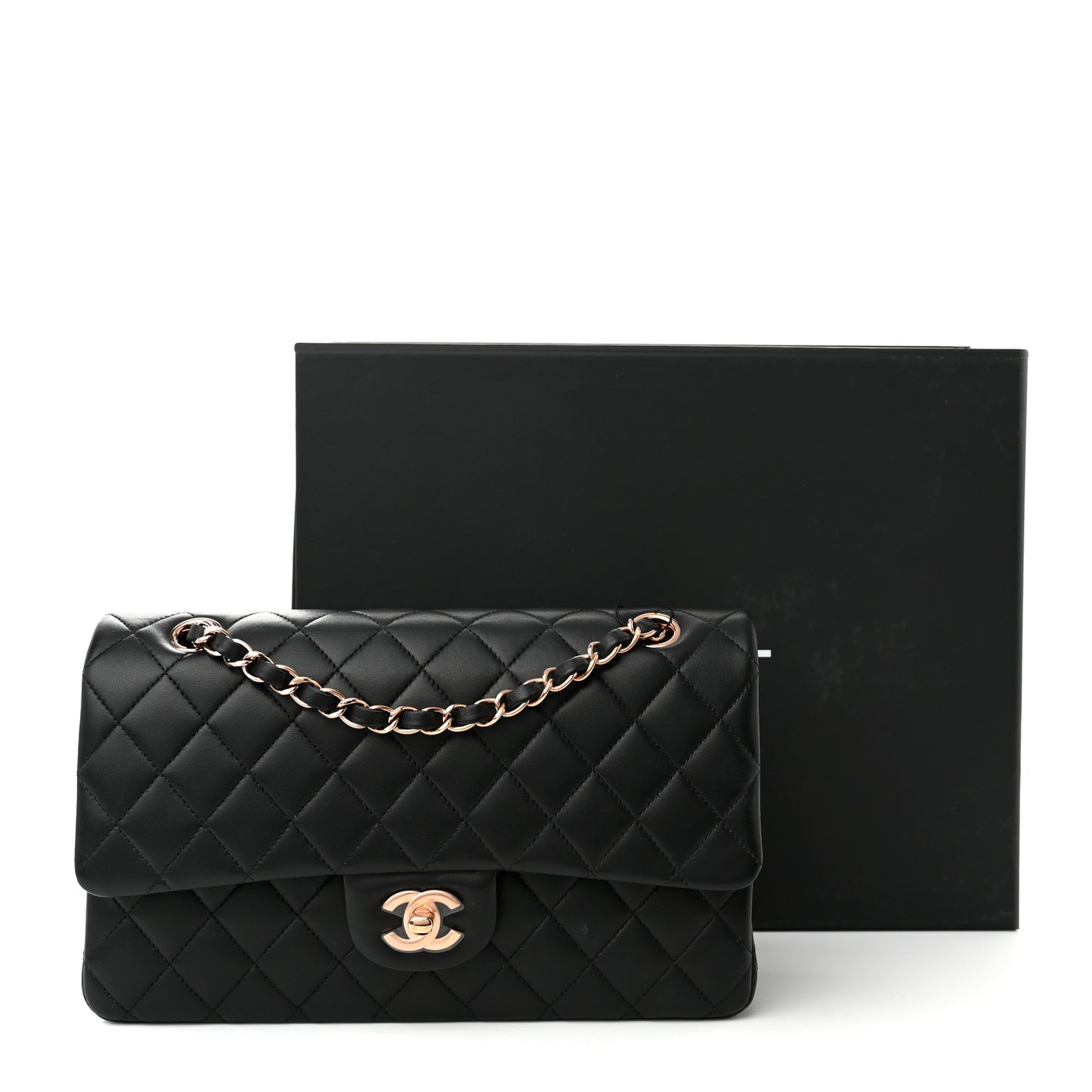 Lambskin Quilted Medium Double Flap Black