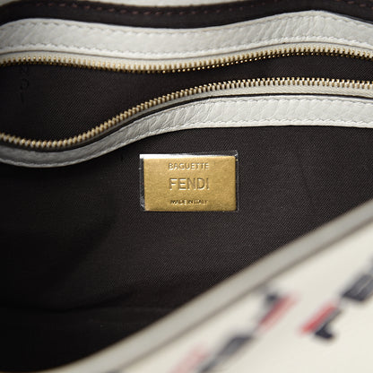 Fendi X FILA Calfskin Mania Fringe Baguette White 5 of 8