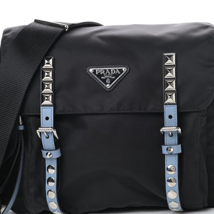 Prada Nylon New Vela Studded Messenger Black Astrale 9 of 11