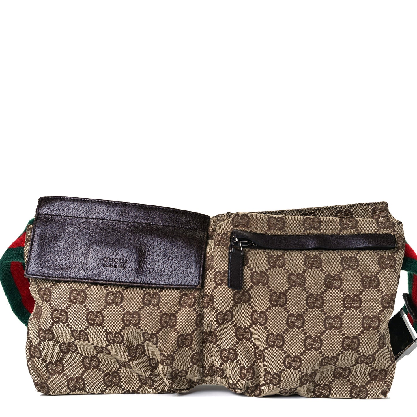 GG Monogram Double Pocket Belt Bag Dark Brown