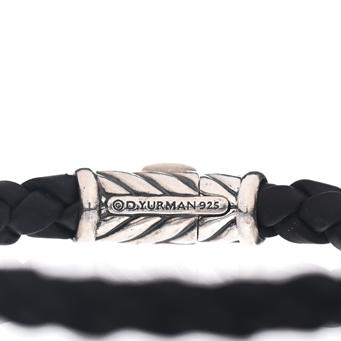 Sterling Silver Rubber 8mm Chevron Weave Bracelet Black