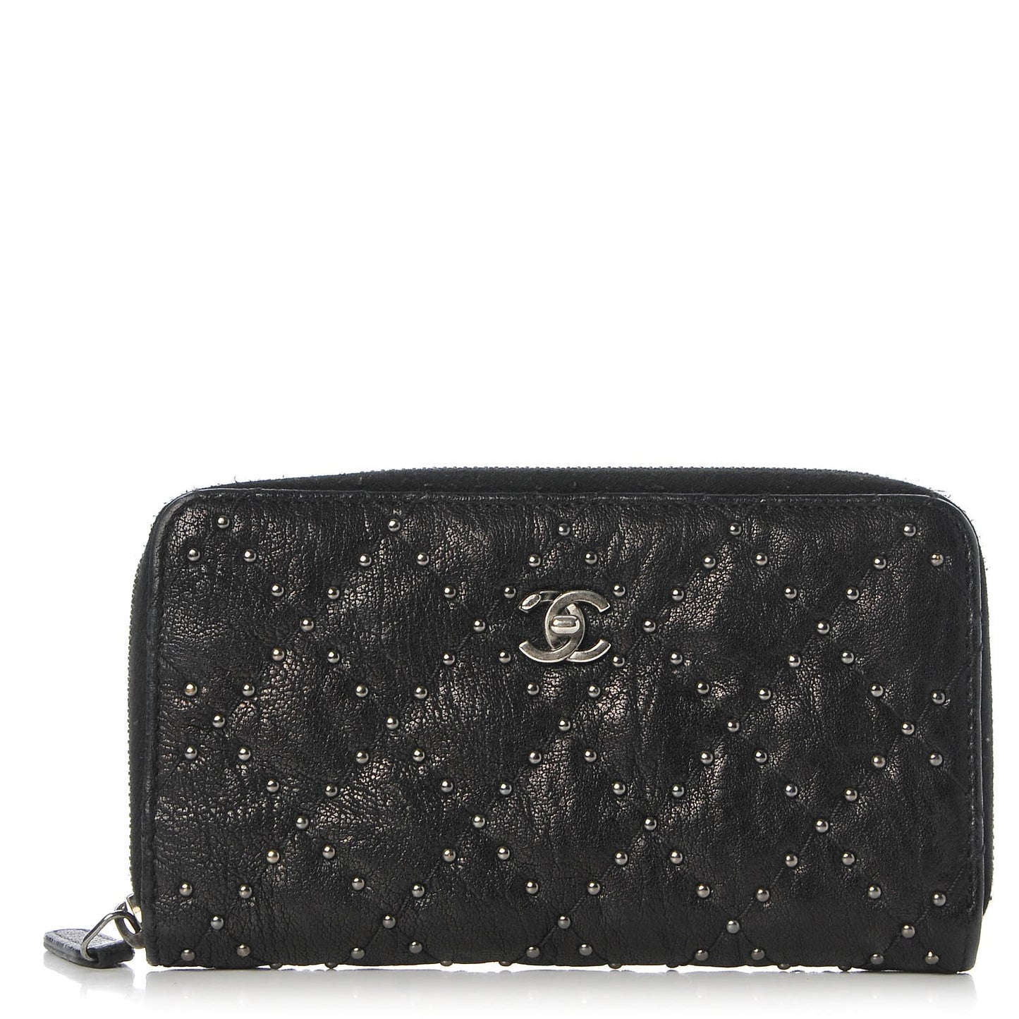 Crumpled Lambskin Studded Paris Dallas Zip Around Wallet Black