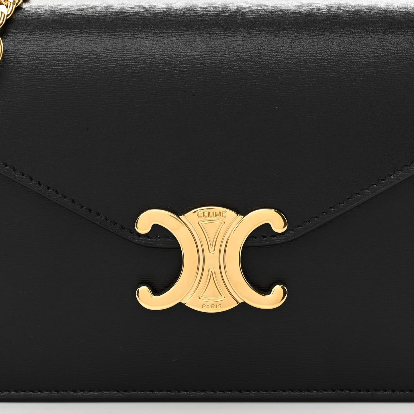 Shiny Calfskin Triomphe Margo Wallet on Chain Black