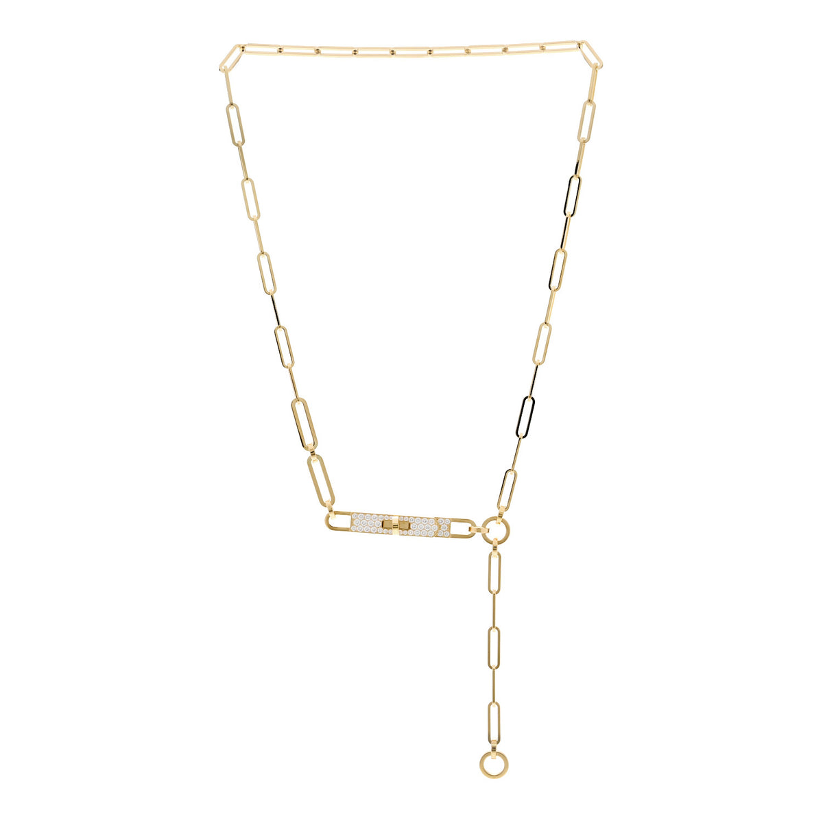 18K Yellow Gold Diamond Pave PM Kelly Chaine Lariat Necklace ST