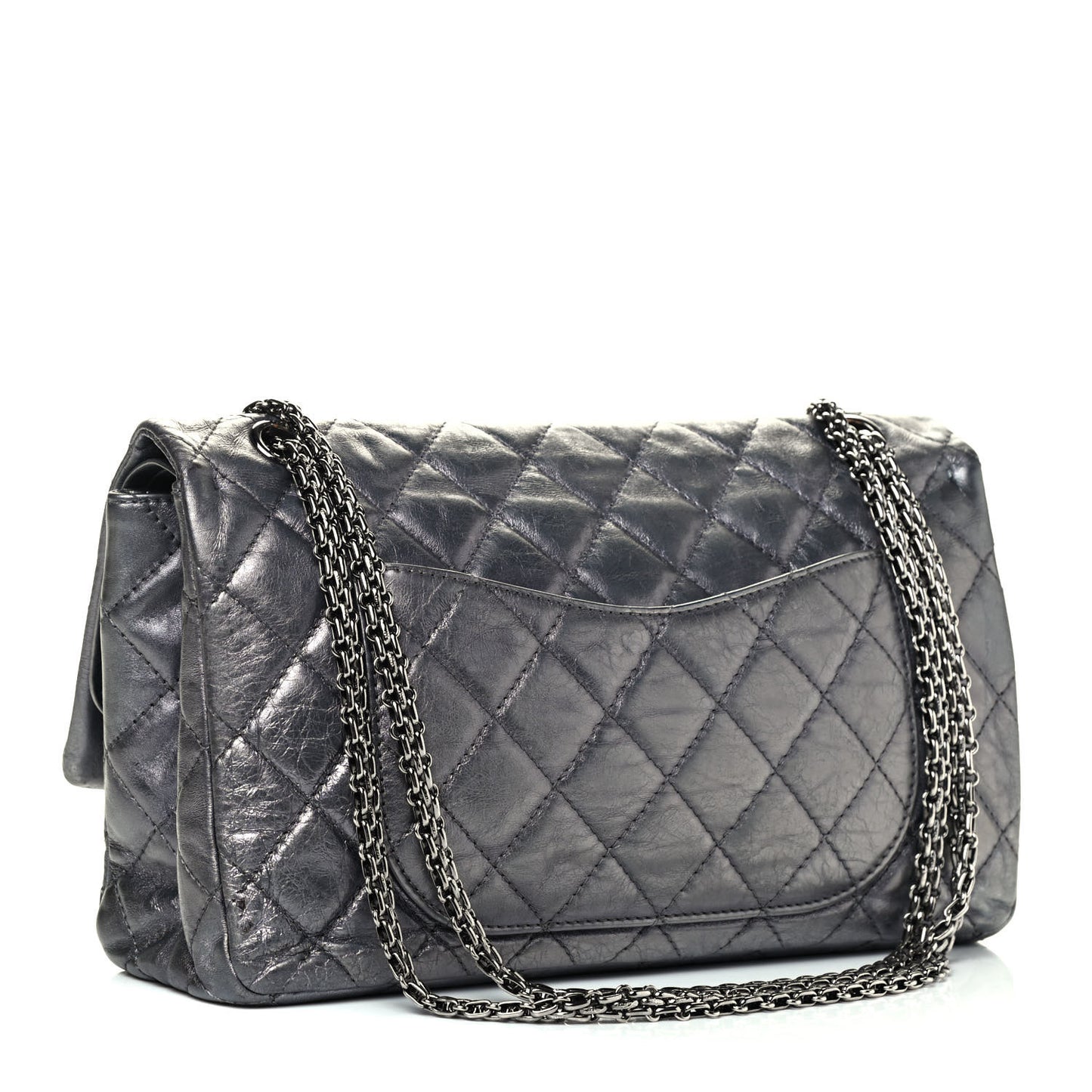 Metallic Aged Calfskin Quilted 2.55 Reissue 227 Flap Dark Silver