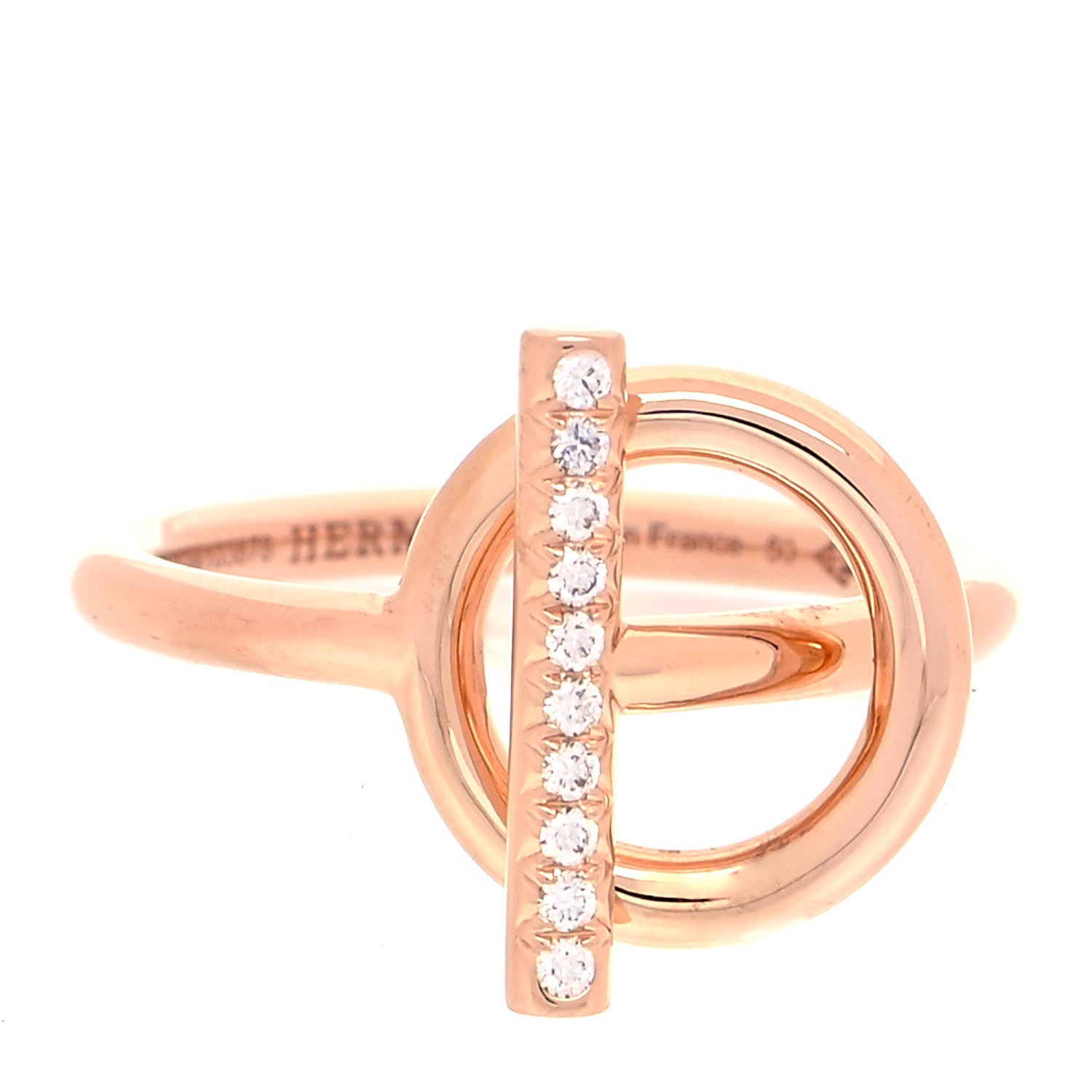 Hermes 18K Rose Gold Diamond PM Echappee Ring 50 5.25 1 of 4