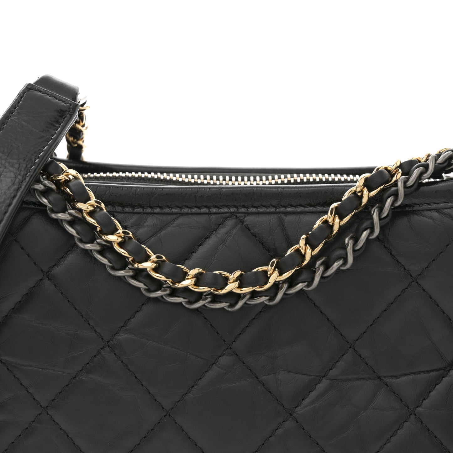 Aged Calfskin Quilted Small Gabrielle Hobo Black