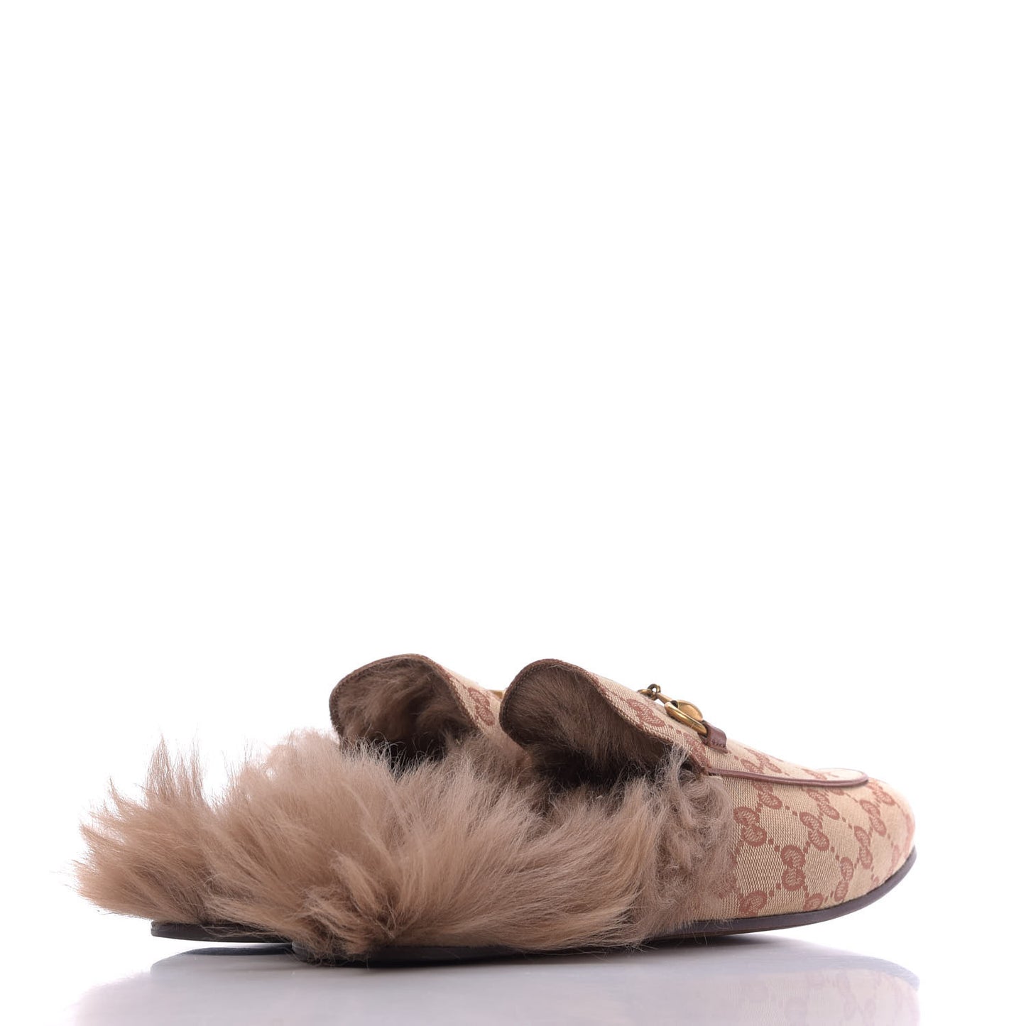 GG Monogram Fur Mens Princetown Slippers 9.5 Beige Ruggine Rust
