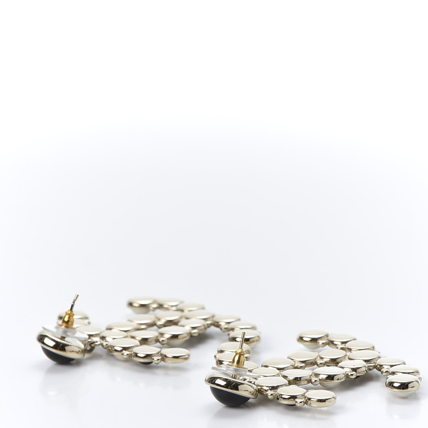 Chanel Crystal Pearl Metal Resin Polka Dot CC Drop Earrings Black Gold 3 of 7