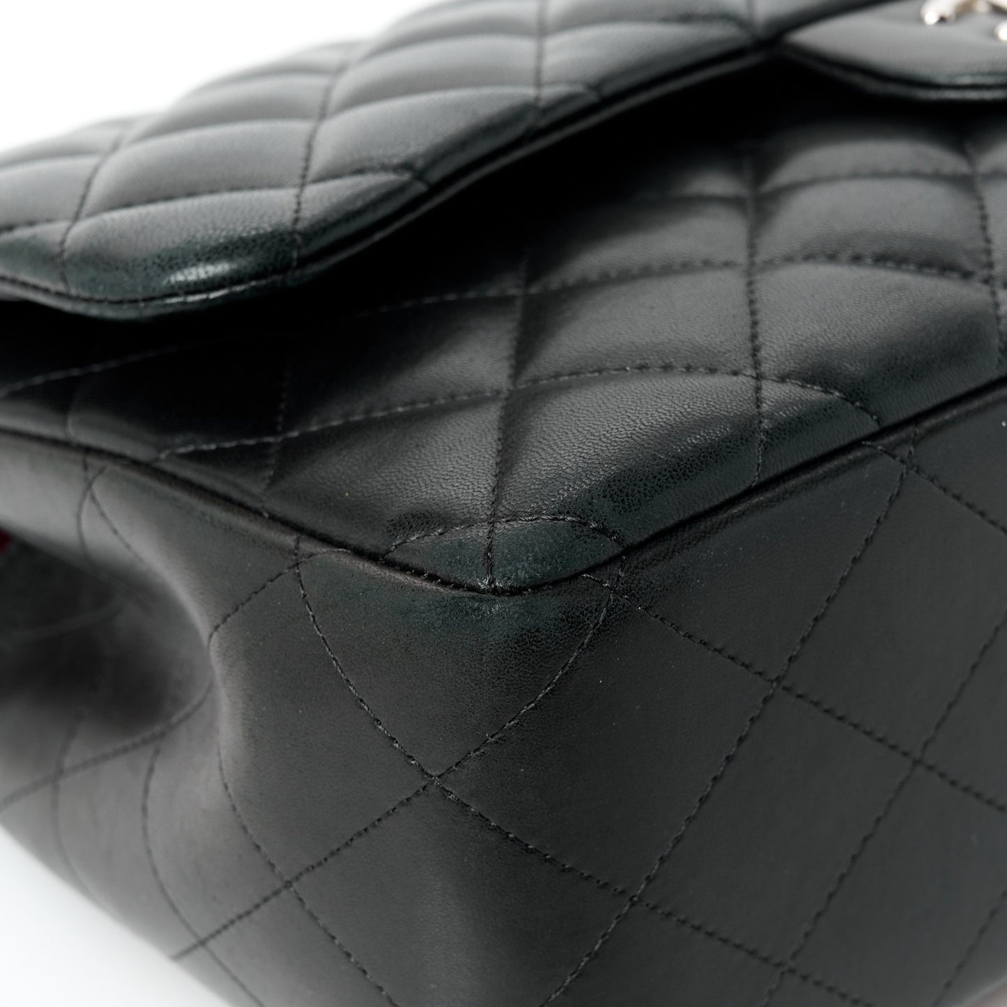 Lambskin Quilted Jumbo Double Flap Black