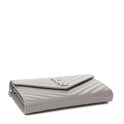 Saint Laurent Grain De Poudre Matelasse Chevron Monogram Chain Wallet Fog 3 of 9