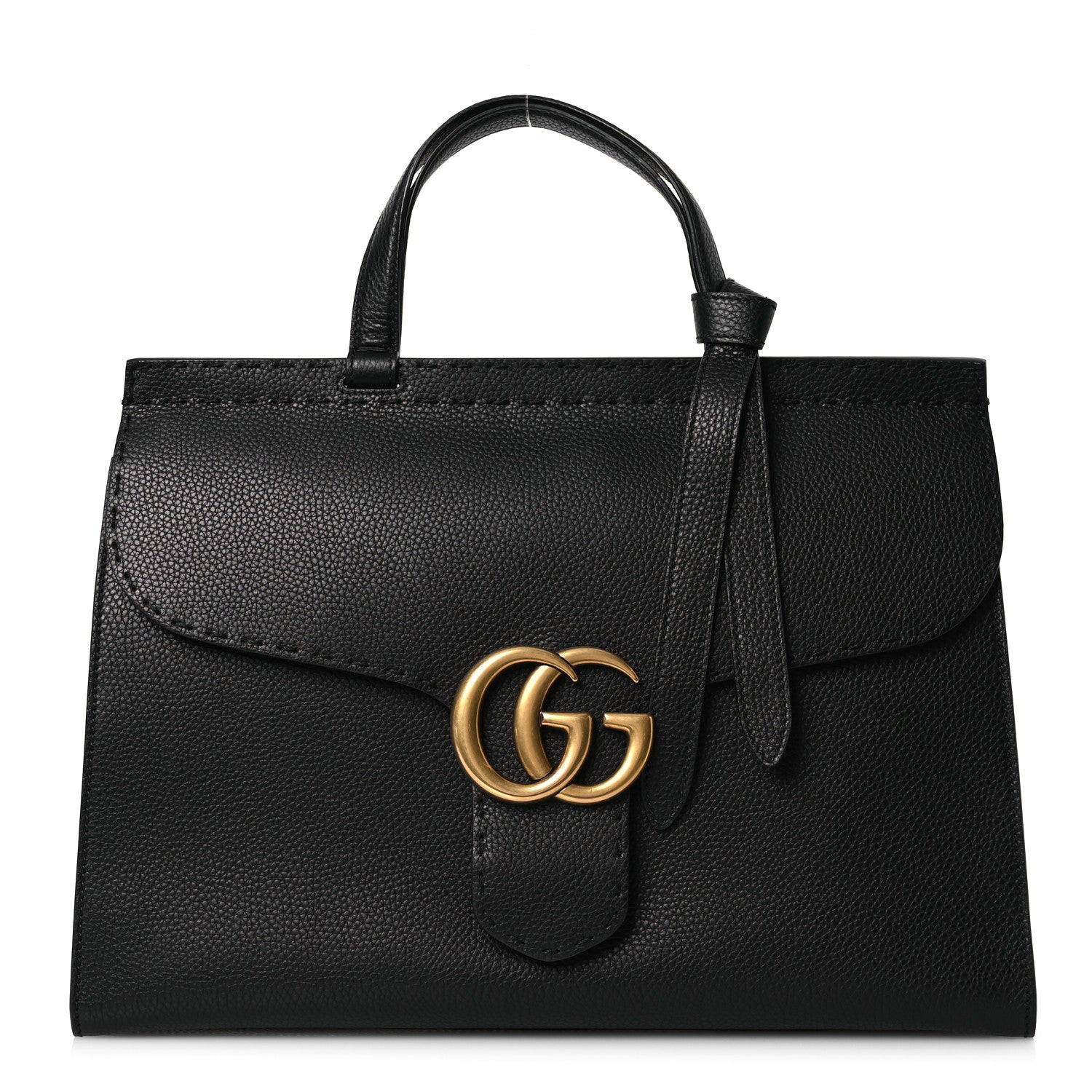 Gucci Calfskin Medium GG Marmont Top Handle Bag Black 1 of 13