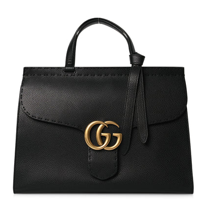 Gucci Calfskin Medium GG Marmont Top Handle Bag Black 1 of 13