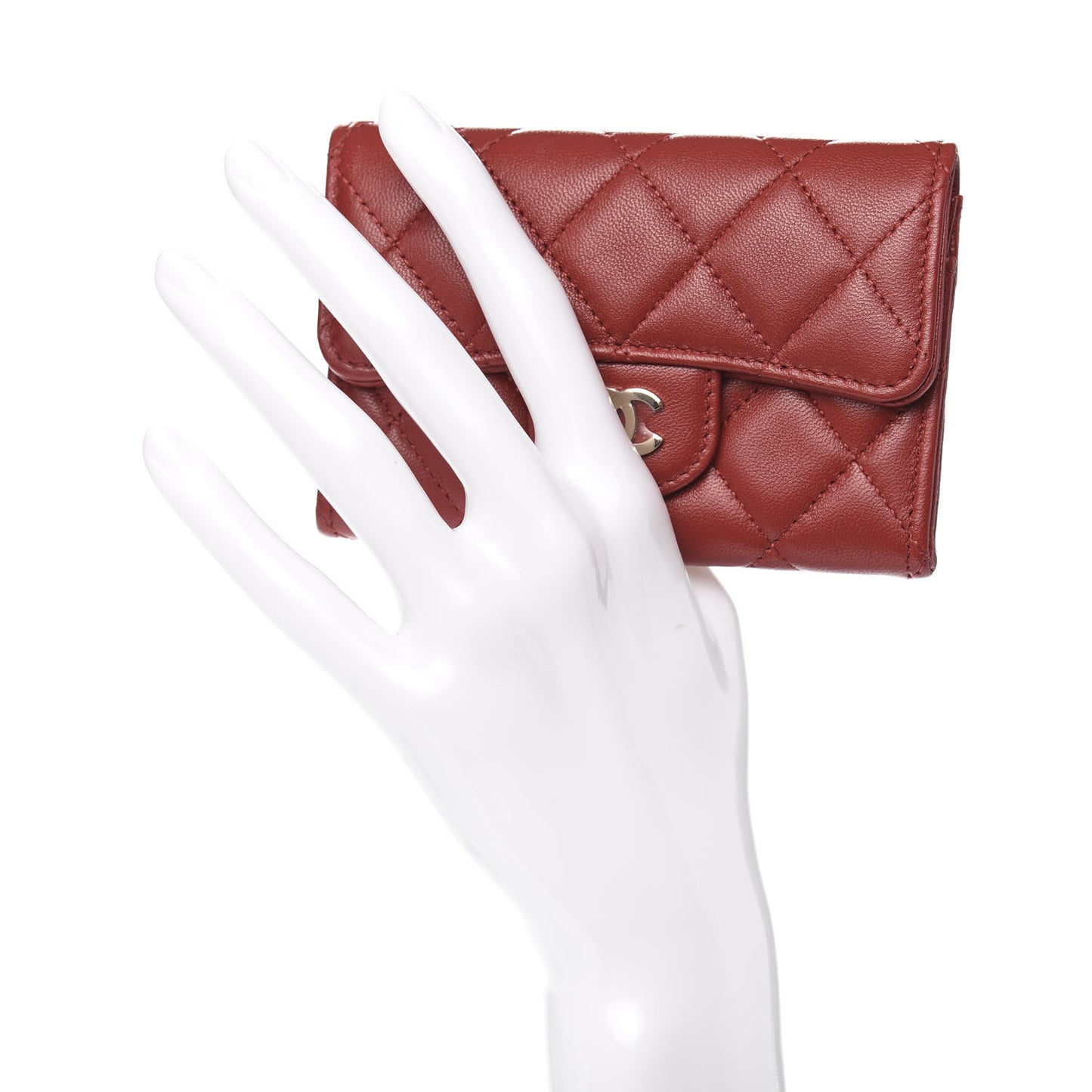 Lambskin Quilted Flap Card Holder Wallet Red