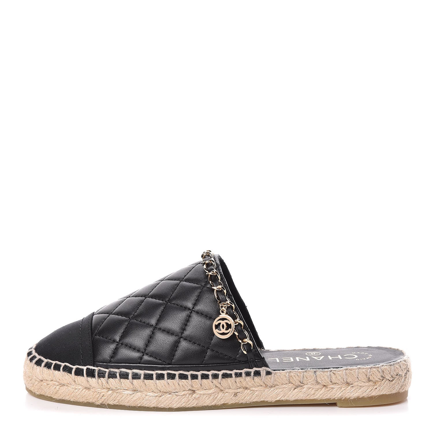 Chanel Lambskin Grosgrain Quilted CC Chain Espadrille Mules 36 Black 1 of 11