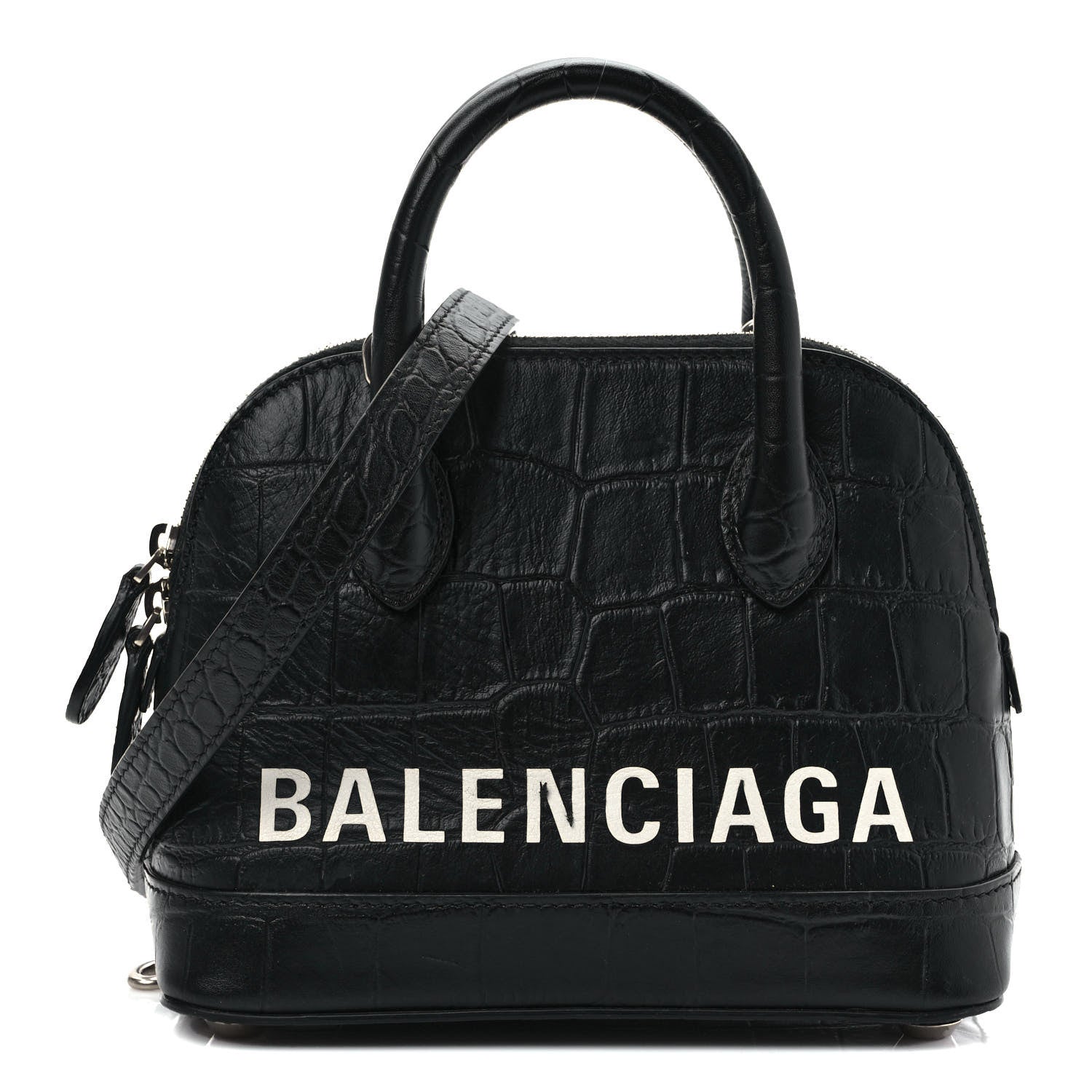 Balenciaga Calfskin Logo Crocodile Embossed XXS Ville Top Handle Bag Black White 1 of 9