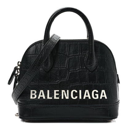 Balenciaga Calfskin Logo Crocodile Embossed XXS Ville Top Handle Bag Black White 1 of 9