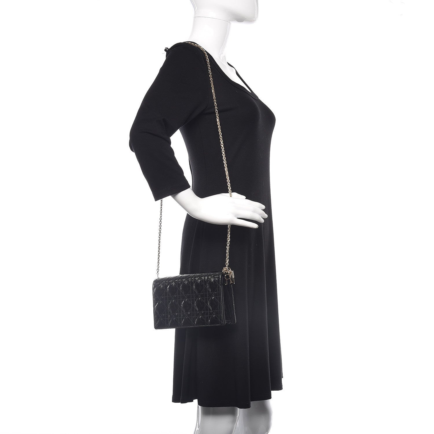 Christian Dior Patent Cannage Lady Dior Convertible Clutch Black 2 of 13