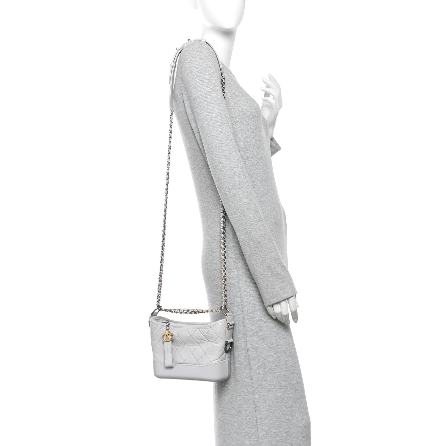 Chanel Aged Calfskin Quilted Small Gabrielle Hobo Grey 2 of 10