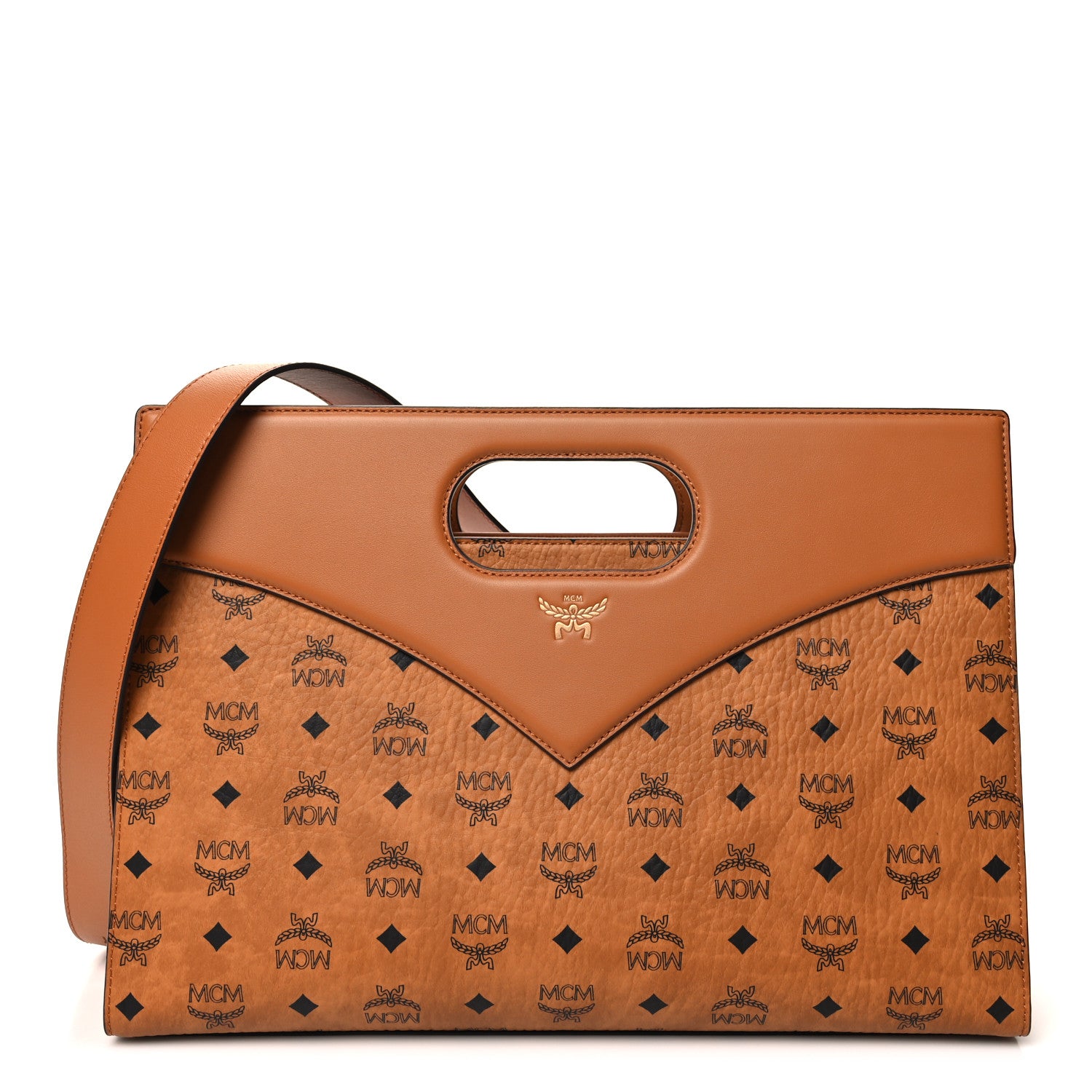 MCM Visetos Calfskin Medium Diamond Tote Cognac 1 of 10