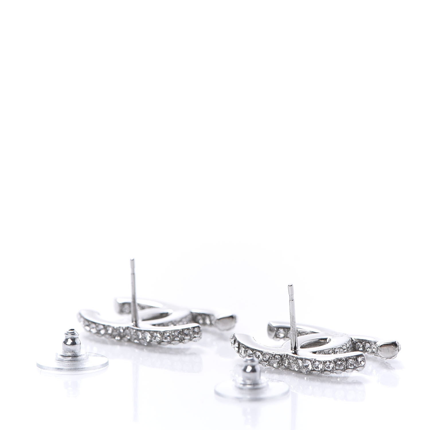 Chanel Crystal Large CC Earrings Silver 5 of 10