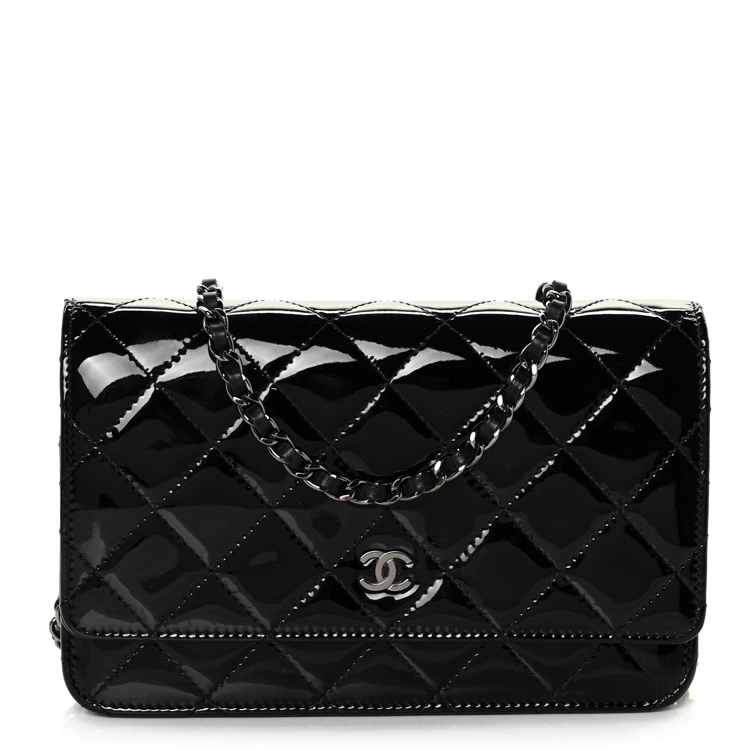 Chanel Patent Quilted Wallet On Chain WOC Black 1 of 10