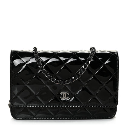 Chanel Patent Quilted Wallet On Chain WOC Black 1 of 10