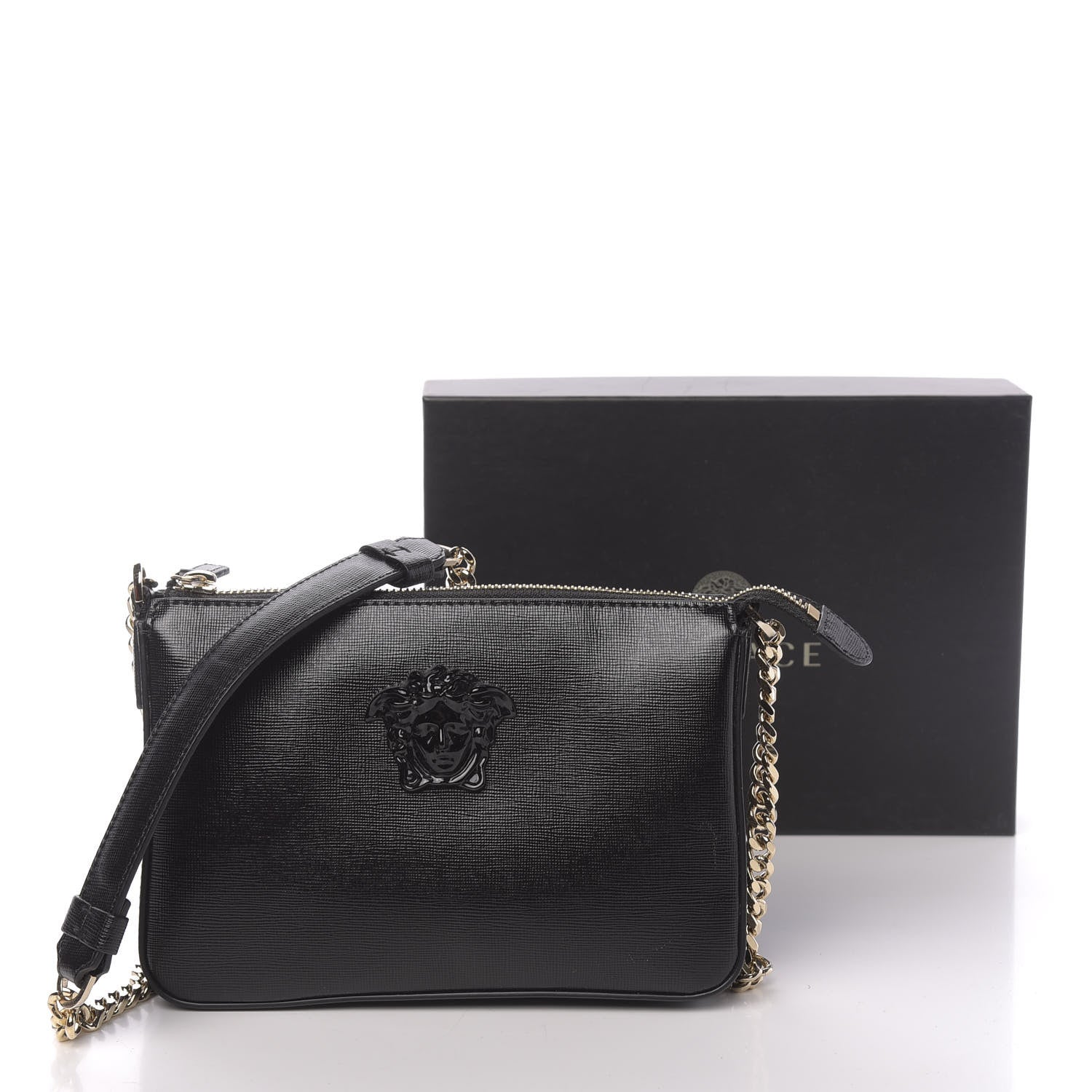 Versace Saffiano Calfskin Palazzo Chain Crossbody Black 10 of 10
