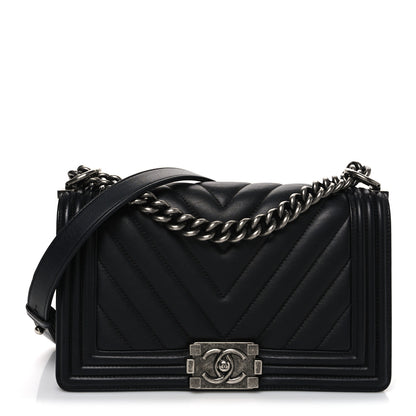 Chanel Calfskin Chevron Quilted Medium Boy Flap Black 1 of 10