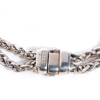 David Yurman Sterling Silver Pave Diamond Double Wheat Chain Necklace 5 of 6