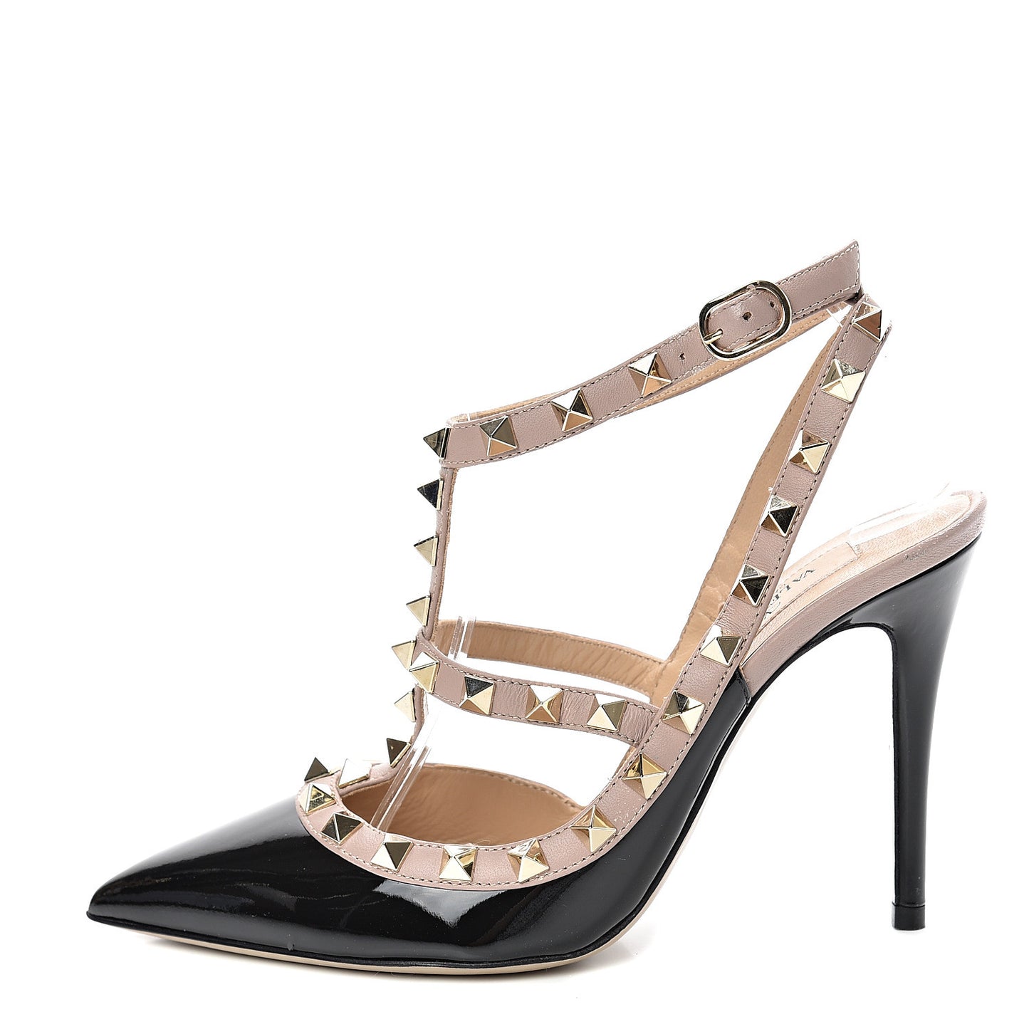 Patent Nappa Rockstud Ankle Strap 100mm Pumps 35.5 Black Poudre