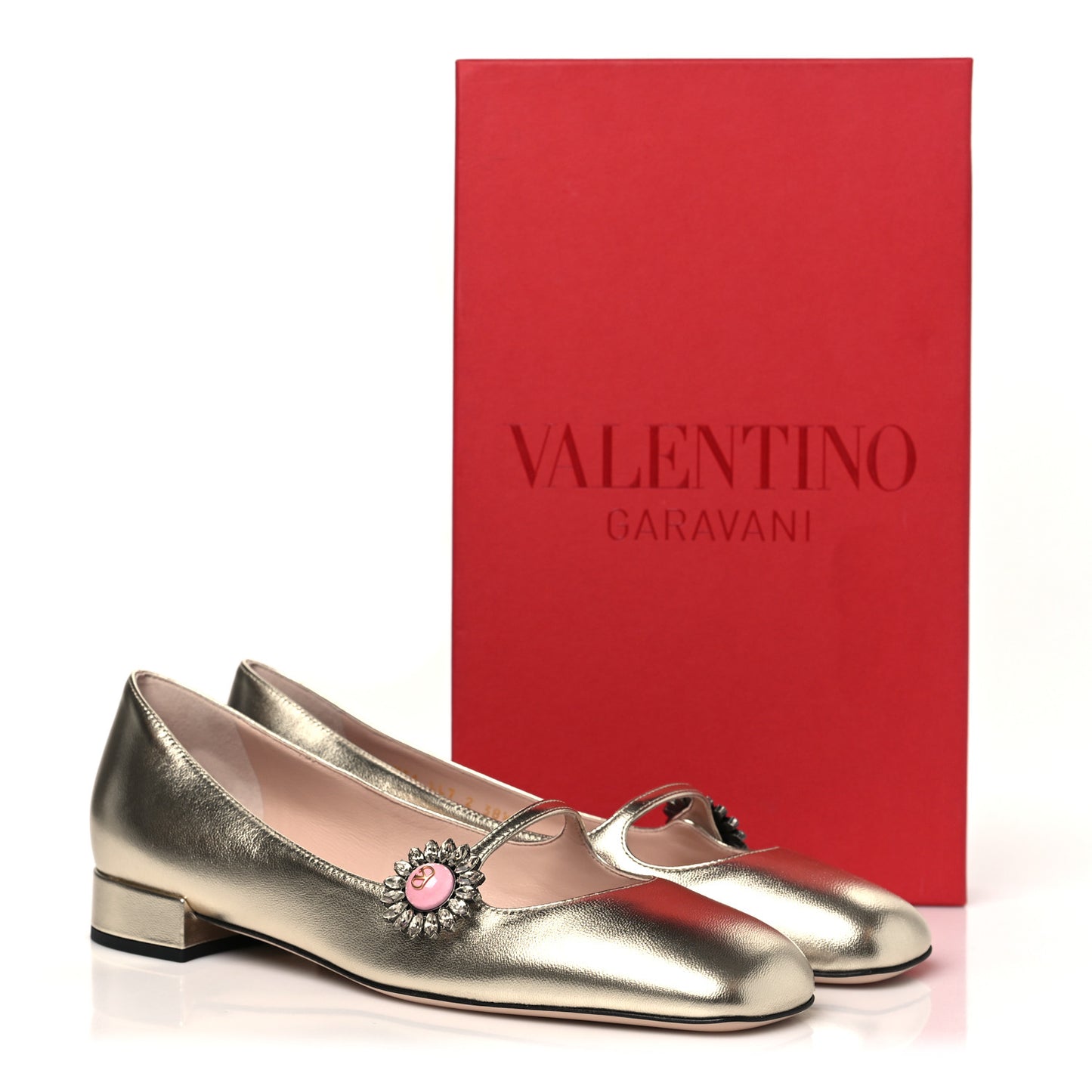 Metallic Kidskin Jewel Button Mary Jane Flats 38.5 Gold Pink