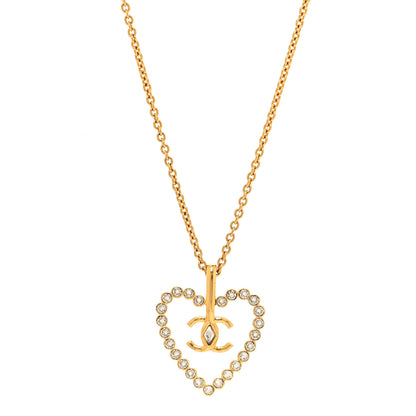 Chanel Crystal CC Heart Necklace Gold 1 of 4