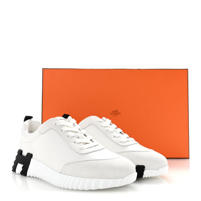 Hermes Calfskin Suede Goatskin Bouncing Sneakers 37 White 10 of 10
