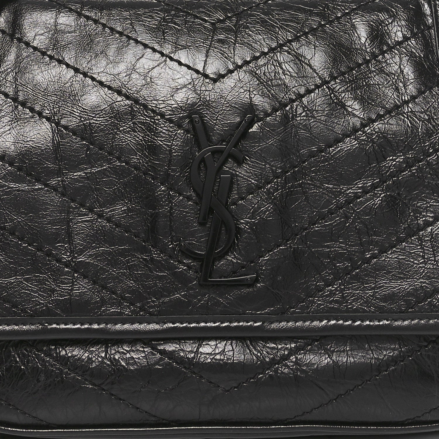 Saint Laurent Crinkled Calfskin Matelasse Monogram Medium Niki Chain Satchel Black 8 of 10