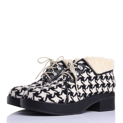Gucci Optical Tweed Faux Shearling Houndstooth Victor Lace Up Ankle Boots 38.5 White Black 2 of 11