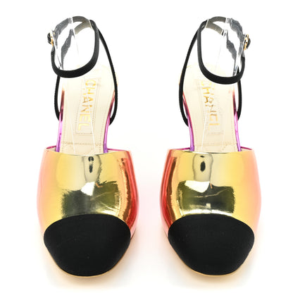 Chanel Laminated Calfskin Grosgrain Cap Toe CC Slingbacks 36 Pink Orange Yellow Black 2 of 9