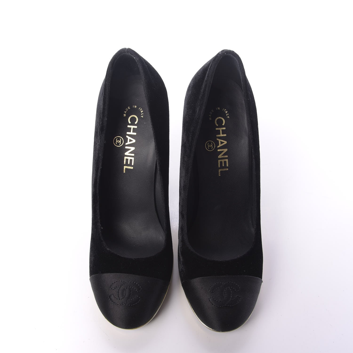 Chanel Velvet Satin Cap Toe Pearl Pumps 38 Black 6 of 15