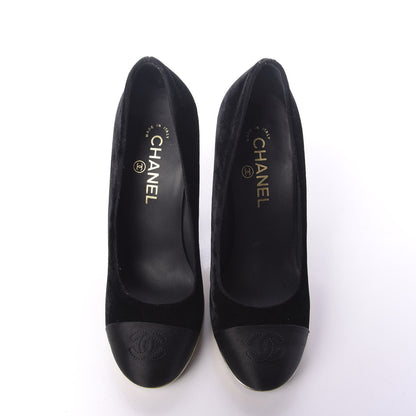Chanel Velvet Satin Cap Toe Pearl Pumps 38 Black 6 of 15