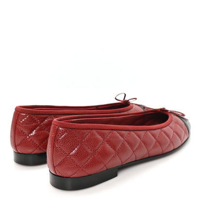 Chanel Caviar Quilted CC Cap Toe Ballerina Flats 39.5 Black Red 5 of 9
