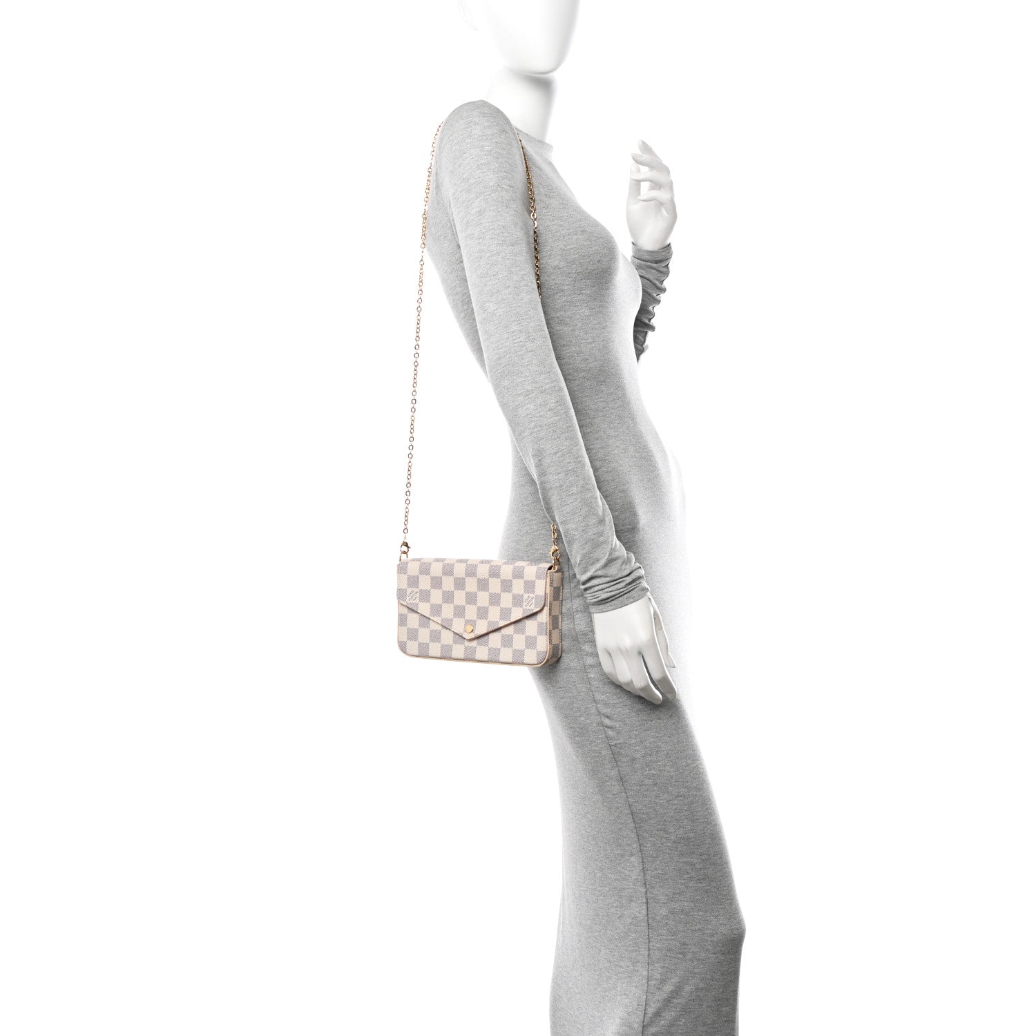 Louis Vuitton Damier Azur Pochette Felicie Chain Wallet Rose Ballerine 2 of 11