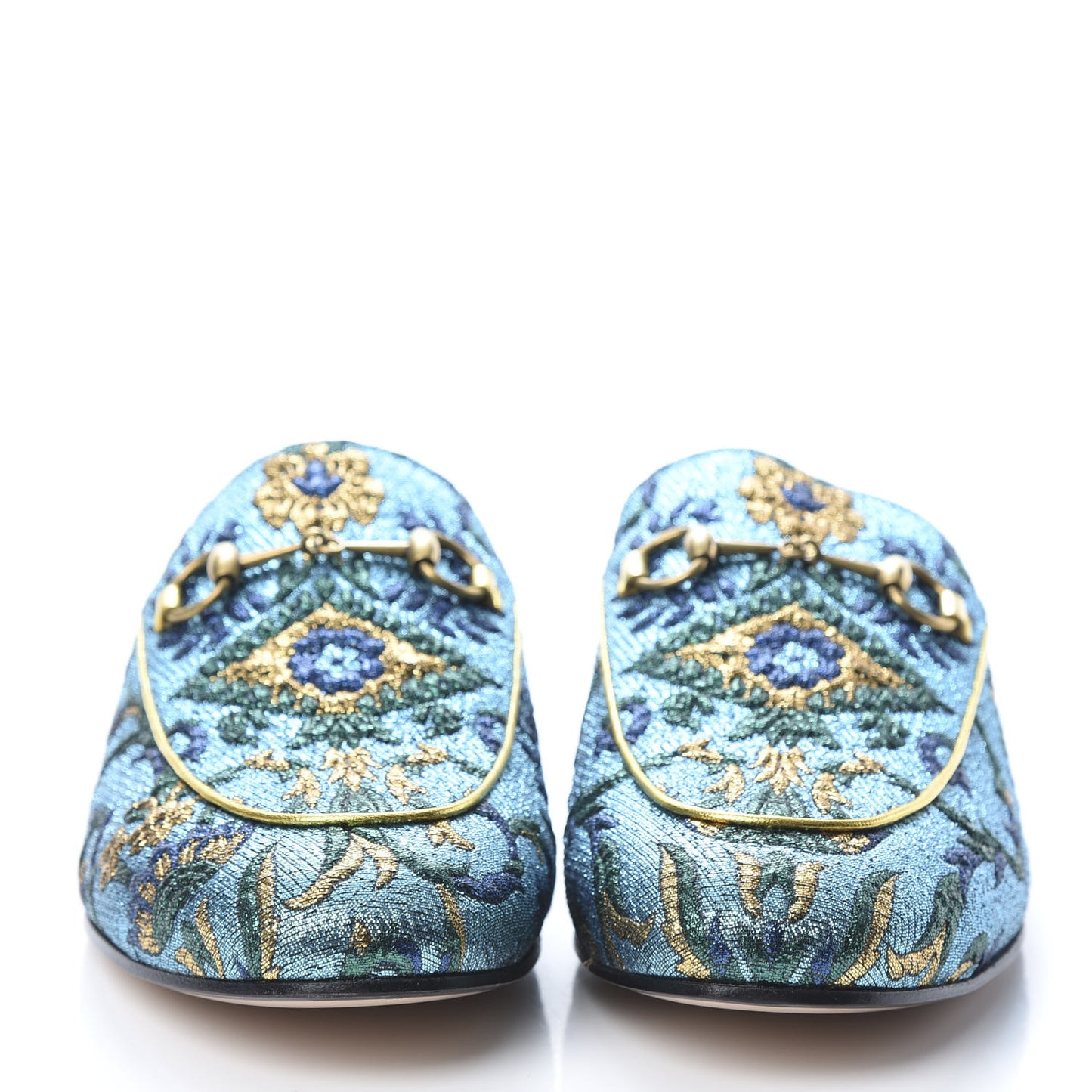 Iridescent Brocade Womens Princetown Slippers 39.5 Azure Multicolor Oro