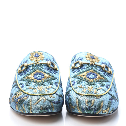 Gucci Iridescent Brocade Womens Princetown Slippers 39.5 Azure Multicolor Oro 2 of 8