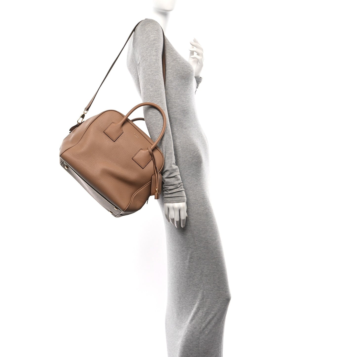 Grainy Calfskin Medium Cube Bowling Bag Biscuit