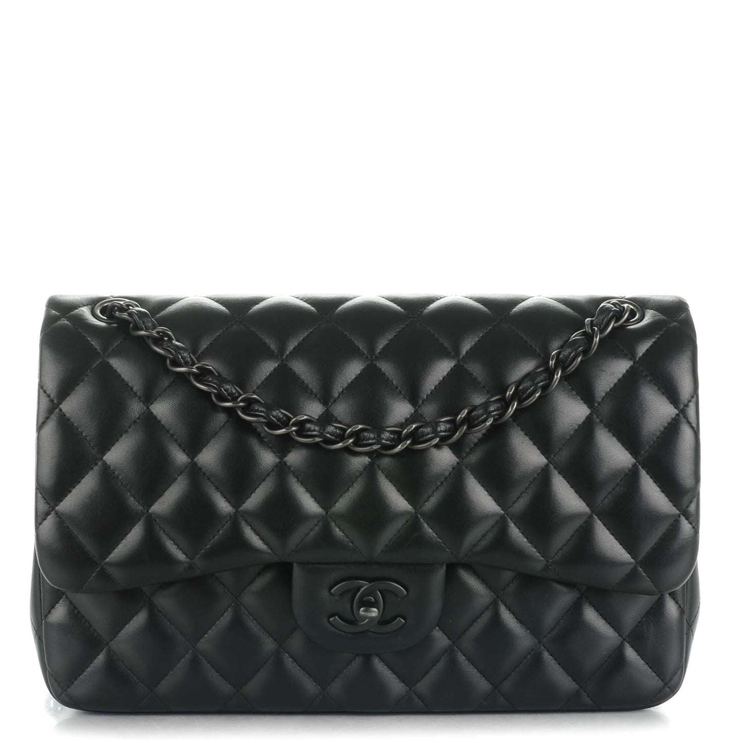 Lambskin Quilted Jumbo Double Flap So Black