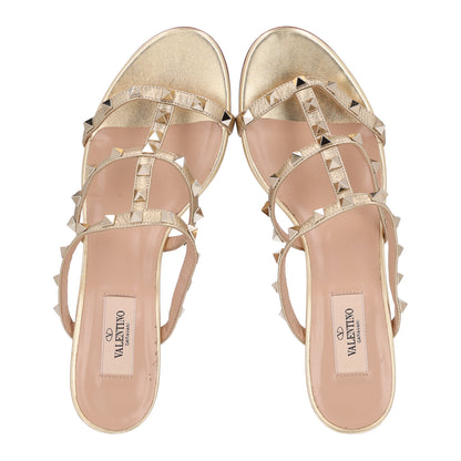 Valentino Garavani Metallic Pebbled Calfskin Rockstud 60mm Caged Slide Sandals 40 Mekong 2 of 9