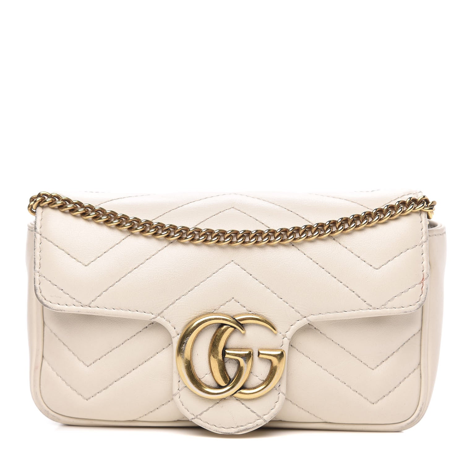 Gucci Calfskin Matelasse Super Mini GG Marmont Shoulder Bag White 1 of 17
